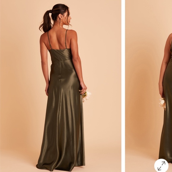 Birdy Grey Lisa Shiny Satin Cowl Neck Olive Green Long Dress in Women’s Size S - Picture 2 of 16